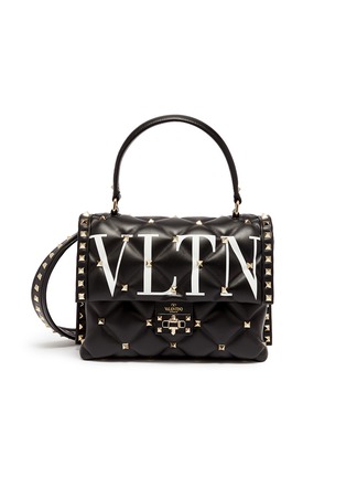 Main View - Click To Enlarge - VALENTINO - 'Candystud' logo print quilted leather satchel bag