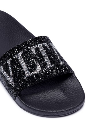 Detail View - Click To Enlarge - VALENTINO - Swarovski crystal embellished logo slide sandals
