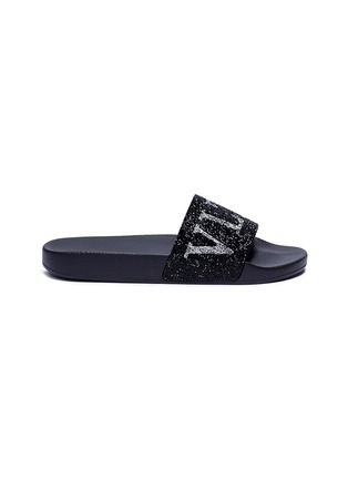 Main View - Click To Enlarge - VALENTINO - Swarovski crystal embellished logo slide sandals