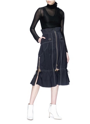 Figure View - Click To Enlarge - 10478 - Contrast topstitching drawstring zip midi skirt