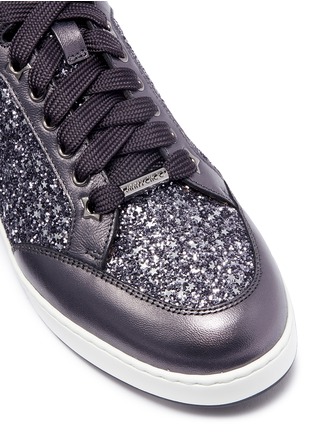 Detail View - Click To Enlarge - JIMMY CHOO - 'Miami' leather trim star coarse glitter sneakers