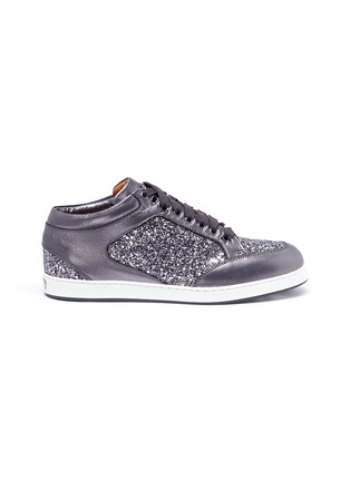 Main View - Click To Enlarge - JIMMY CHOO - 'Miami' leather trim star coarse glitter sneakers