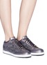 Figure View - Click To Enlarge - JIMMY CHOO - 'Miami' leather trim star coarse glitter sneakers