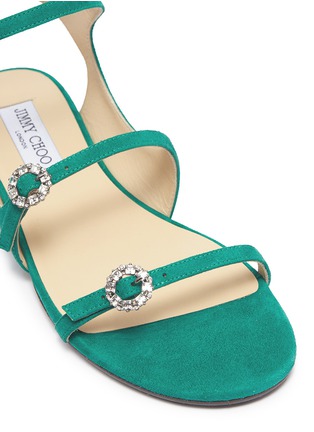 Detail View - Click To Enlarge - JIMMY CHOO - 'Naia' Swarovski crystal buckle caged suede sandals