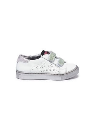 Main View - Click To Enlarge - P448 - Cracked metallic strap leather toddler sneakers