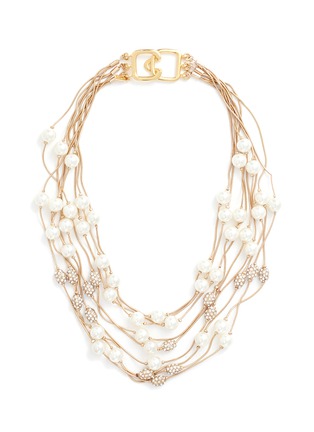 Main View - Click To Enlarge - KENNETH JAY LANE - Glass crystal pavé charm glass pearl tiered necklace