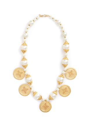 Main View - Click To Enlarge - KENNETH JAY LANE - Hammered coin glass pearl necklace