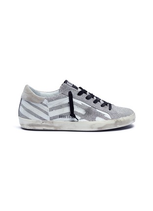 Main View - Click To Enlarge - GOLDEN GOOSE - 'Superstar' chevron stripe print glitter coated sneakers