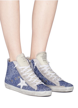 Figure View - Click To Enlarge - GOLDEN GOOSE - 'Francy' glitter suede high top sneakers