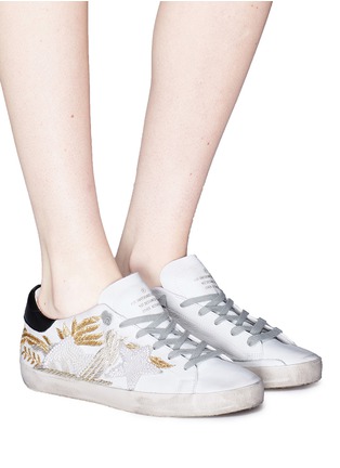 Figure View - Click To Enlarge - GOLDEN GOOSE - 'Superstar' leaf embroidered faux pearl embellished sneakers