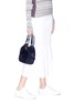 Figure View - Click To Enlarge - MANU ATELIER - 'Fernweh' stripe shoulder strap micro suede handbag