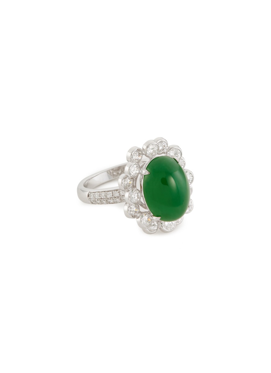 Diamond jadeite 18k white gold ring