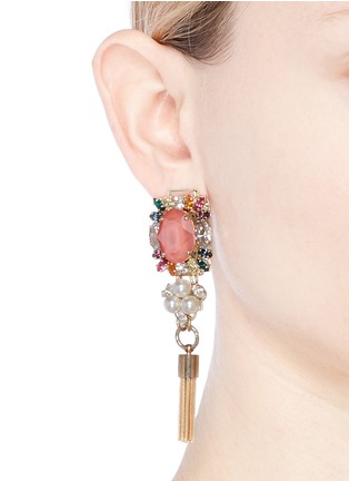 Figure View - Click To Enlarge - ANTON HEUNIS - Swarovski crystal pearl tassel earrings