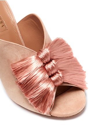 Detail View - Click To Enlarge - AQUAZZURA - 'Lotus Blossom' fringe bow suede mules