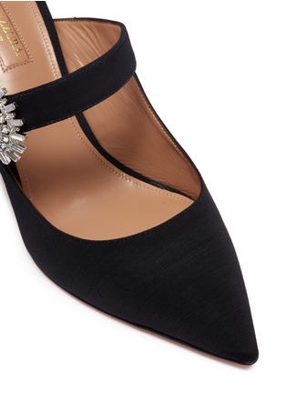 Detail View - Click To Enlarge - AQUAZZURA - 'Blossom' glass crystal buckle grosgrain Mary Jane mules