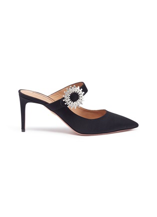Main View - Click To Enlarge - AQUAZZURA - 'Blossom' glass crystal buckle grosgrain Mary Jane mules