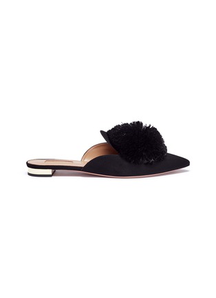 Main View - Click To Enlarge - AQUAZZURA - 'Powder Puff' pompom suede slippers