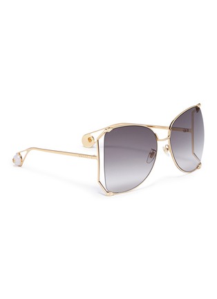 Figure View - Click To Enlarge - GUCCI - Cutout metal angular sunglasses