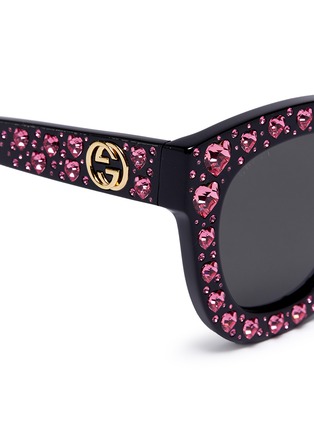 Detail View - Click To Enlarge - GUCCI - Heart glass crystal pavé acetate square sunglasses