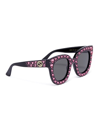 Figure View - Click To Enlarge - GUCCI - Heart glass crystal pavé acetate square sunglasses
