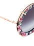 Detail View - Click To Enlarge - - - Detachable floral stripe print clip-on metal round sunglasses