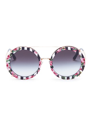 Main View - Click To Enlarge - - - Detachable floral stripe print clip-on metal round sunglasses