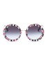 Main View - Click To Enlarge - - - Detachable floral stripe print clip-on metal round sunglasses