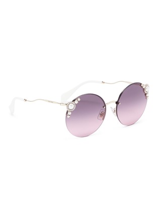 Figure View - Click To Enlarge - MIU MIU - Embellished metal round sunglasses
