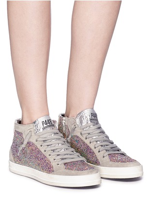 Figure View - Click To Enlarge - P448 - Coarse glitter high top suede sneakers
