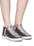 Figure View - Click To Enlarge - P448 - Floral guipure lace panel leather high top sneakers