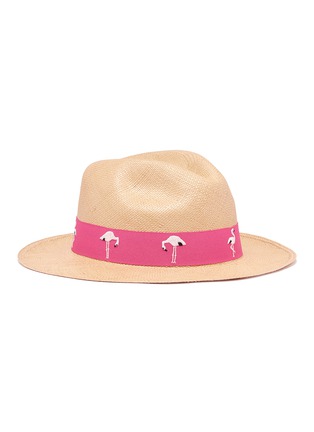 Main View - Click To Enlarge - G.VITERI - Flamingo embroidered ribbon toquilla straw fedora hat
