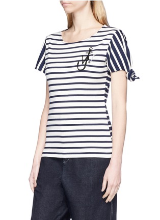 Front View - Click To Enlarge - JW ANDERSON - Asymmetric knot sleeve stripe unisex T-shirt