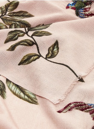 Detail View - Click To Enlarge - JANAVI - Sequin bird leaf print cashmere scarf