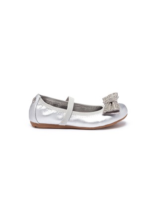 Main View - Click To Enlarge - STUART WEITZMAN - 'Fannie' strass bow metallic faux leather toddler ballet flats
