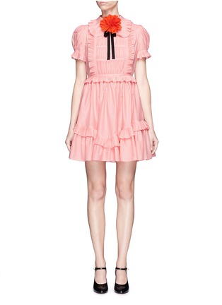 Main View - Click To Enlarge - GUCCI - Floral brooch ribbon tie ruffle voile dress