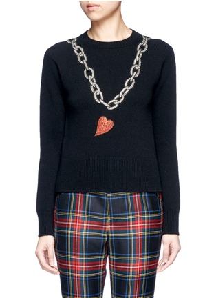 Main View - Click To Enlarge - GUCCI - Rhinestone heart and chain wool sweater