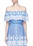 Main View - Click To Enlarge - MIGUELINA - 'Dakota' embroidered stripe cropped off-shoulder top