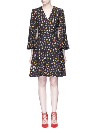 Main View - Click To Enlarge - ALEXANDER MCQUEEN - Obsession print slit sleeve cape dress