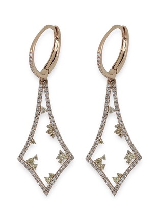 Main View - Click To Enlarge - LORDE JEWLERY - Diamond 18k rose gold cutout rhombus hoop earrings