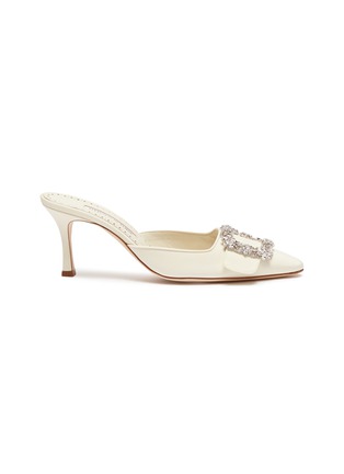 Main View - Click To Enlarge - MANOLO BLAHNIK - 'Maysale Bridal' Swarovski crystal brooch crepe de Chine mules