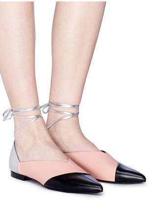 Figure View - Click To Enlarge - PIERRE HARDY - 'Cut Ballet' interchangeable scarf tie colourblock leather flats