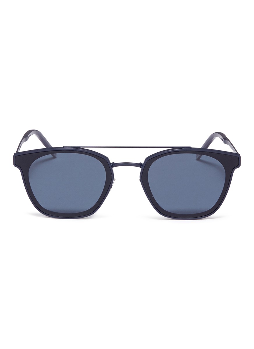 Saint Laurent 'classic 28' Acetate Inset Metal Square Sunglasses In Blue