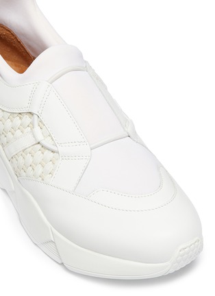 Detail View - Click To Enlarge - CLERGERIE - 'Salvy' woven straw panel leather sneakers