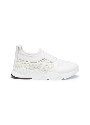 Main View - Click To Enlarge - CLERGERIE - 'Salvy' woven straw panel leather sneakers