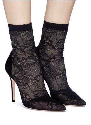 Figure View - Click To Enlarge - GIANVITO ROSSI - 'Brinn' lace sock suede boots