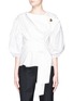 Main View - Click To Enlarge - NOHKE - Puff sleeve belted mock wrap poplin top