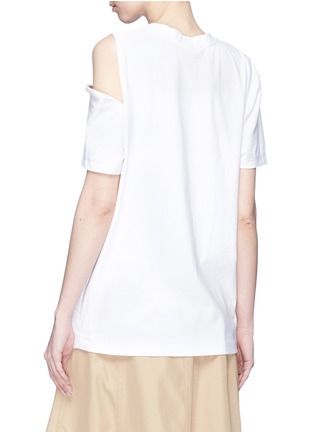 Back View - Click To Enlarge - NOHKE - Cutout shoulder asymmetric contrast panel oversized T-shirt