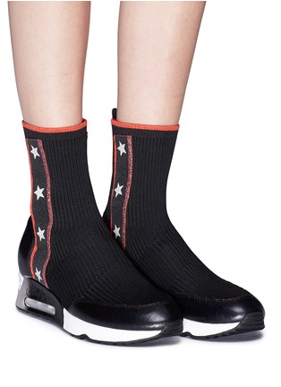 Figure View - Click To Enlarge - ASH - 'Liberty' star stripe high top sock knit sneakers