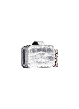 Figure View - Click To Enlarge - ALEXANDER MCQUEEN - Skull chain croc embossed leather accordion card holder