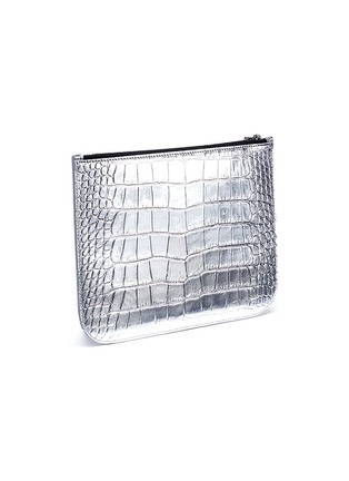 Detail View - Click To Enlarge - ALEXANDER MCQUEEN - Metallic croc embossed leather pouch